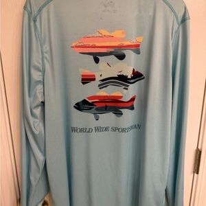 Bass Pro Shops Long Sleeve Blue Tee with Fish Design